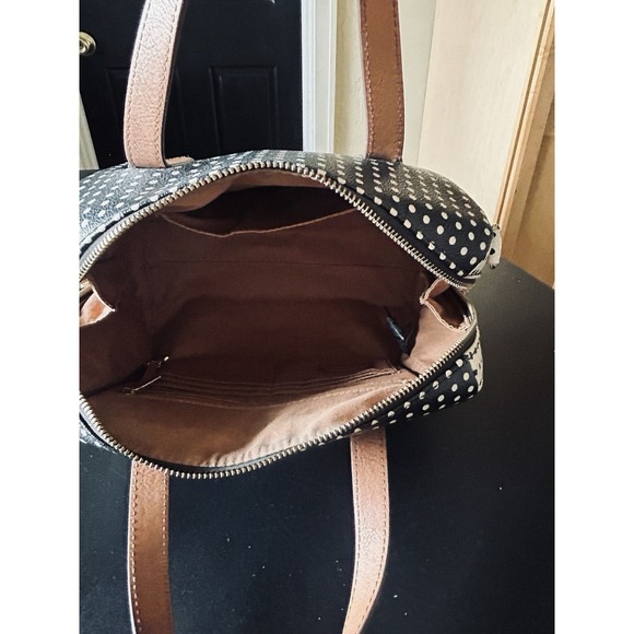 Fossil Sydney Satchel Black & Cream Polka Dot Small Hand Bag Purse Shoulder Bag - Picture 12 of 14